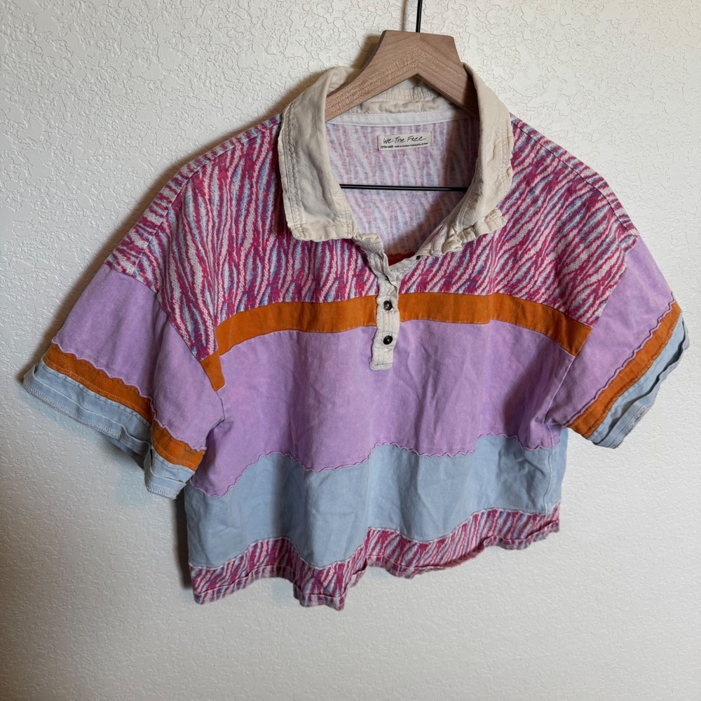 Retro Indie Boho We The Free Free People Funky Crop Top XL Pink Purple Blue